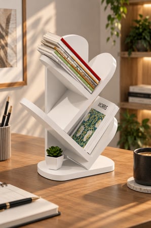 SuloraHome Beyaz Masa Üstü Kitaplık ve Düzenleyici