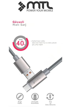 3.4A USB to Type-C Örgülü Alüminyum Başlıklı Hızlı Şarj ve Data Kablosu 1 Metre MT2031