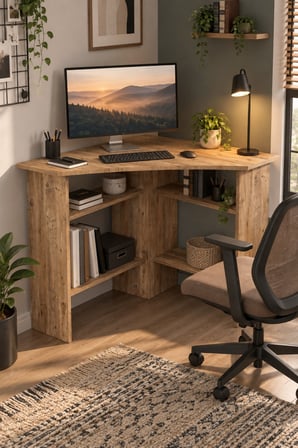 SuloraHome Köşe Çalışma Masası Kahverengi Atlantik Çam Desenli