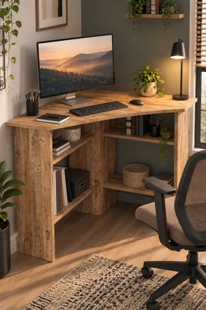 SuloraHome Köşe Çalışma Masası Kahverengi Atlantik Çam Desenli