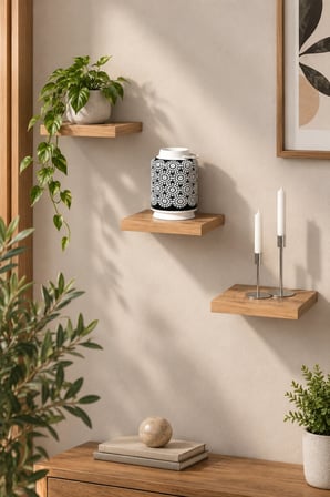SuloraHome 3'lü Kare Duvar Rafı Seti Ceviz Desenli