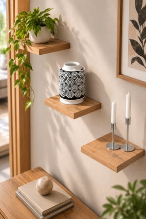 SuloraHome 3'lü Kare Duvar Rafı Seti Ceviz Desenli