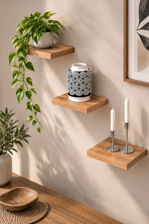 SuloraHome 3'lü Kare Duvar Rafı Seti Ceviz Desenli