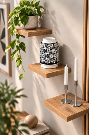 SuloraHome 3'lü Kare Duvar Rafı Seti Ceviz Desenli