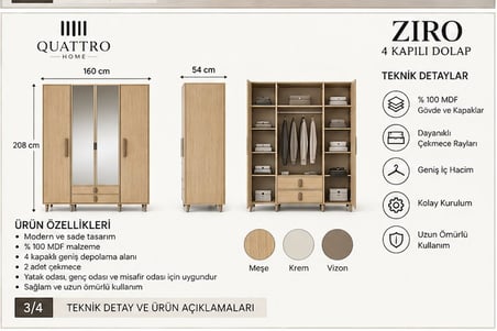 ZIRO 4 KAPAKLI DOLAP