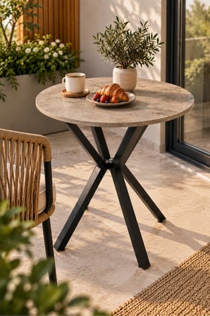 SuloraHome Yuvarlak Mutfak Masası 70 cm Çap Metal Ayaklı Modern Tasarım