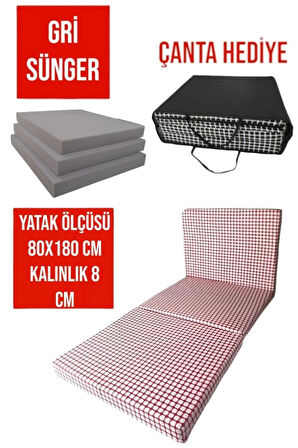 Sünger Yer Yatağı - Katlanır Minder Yatak (80X180CM KALINLIK 8CM) Akustik Beyaz Kırmızı