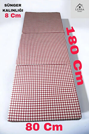 Sünger Yer Yatağı - Katlanır Minder Yatak (80X180CM KALINLIK 8CM) Akustik Beyaz Kırmızı