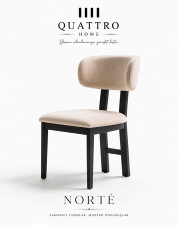 Norté Bej Kumaşlı Siyah Metal Ayaklı Modern Yemek Sandalyesi