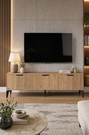 SuloraHome Bej Sepet Desenli Suntalam TV Sehpası 160x35 cm