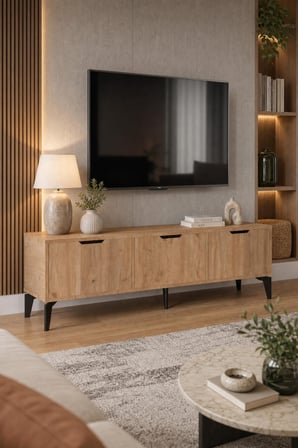 SuloraHome Bej Sepet Desenli Suntalam TV Sehpası 160x35 cm