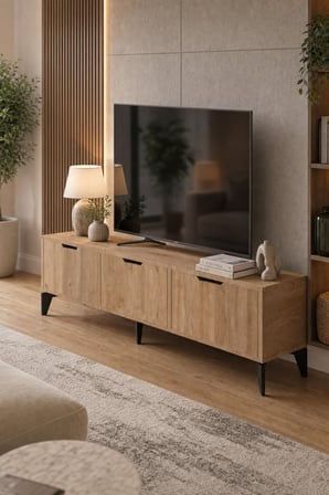 SuloraHome Bej Sepet Desenli Suntalam TV Sehpası 160x35 cm