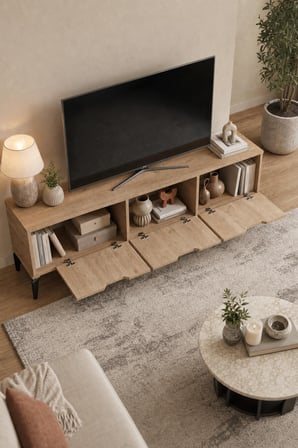 SuloraHome Bej Sepet Desenli Suntalam TV Sehpası 160x35 cm