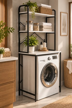 SuloraHome Çamaşır Makinesi Üstü Banyo Rafı - Siyah, 70 cm