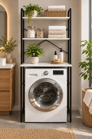 SuloraHome Çamaşır Makinesi Üstü Banyo Rafı - Siyah, 70 cm