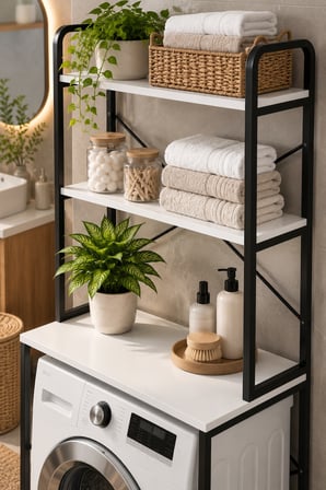SuloraHome Çamaşır Makinesi Üstü Banyo Rafı - Siyah, 70 cm