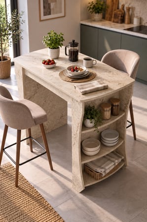 SuloraHome Mutfak Adası ve Kahvaltı Masası Raflı Çok Amaçlı Masa 120x60 cm