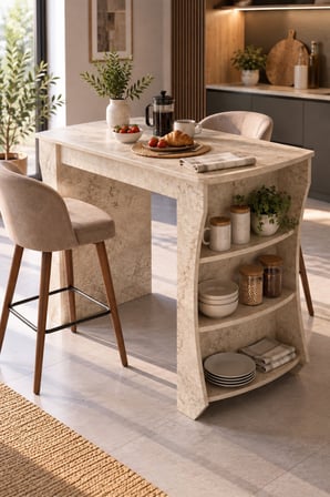 SuloraHome Mutfak Adası ve Kahvaltı Masası Raflı Çok Amaçlı Masa 120x60 cm