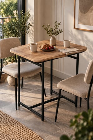 SuloraHome Kahverengi Suntalam Mutfak Masası Metal Ayaklı 72x52 cm