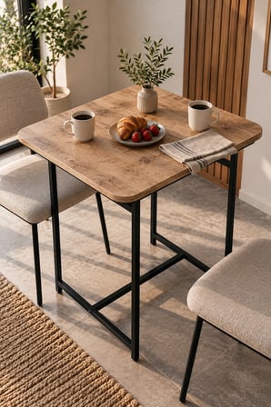 SuloraHome Kahverengi Suntalam Mutfak Masası Metal Ayaklı 72x52 cm