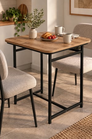 SuloraHome Kahverengi Suntalam Mutfak Masası Metal Ayaklı 72x52 cm