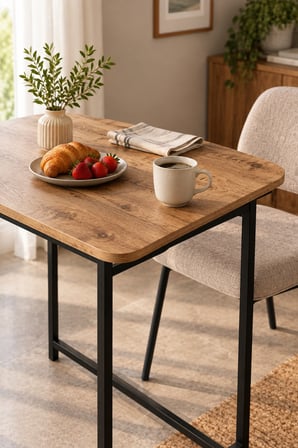 SuloraHome Kahverengi Suntalam Mutfak Masası Metal Ayaklı 72x52 cm