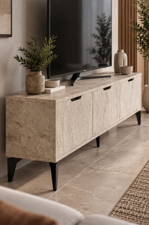 SuloraHome Ekru Traverten Desenli Suntalam TV Sehpası 160x35 cm