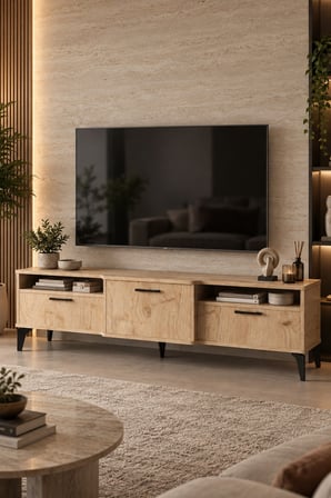 SuloraHome Bej Traverten Desenli Suntalam TV Sehpası 160x40 cm