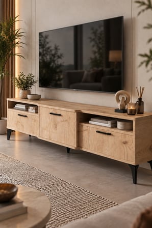 SuloraHome Bej Traverten Desenli Suntalam TV Sehpası 160x40 cm