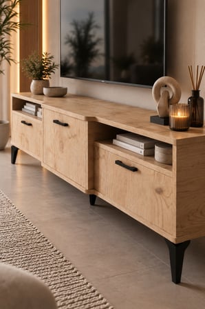SuloraHome Bej Traverten Desenli Suntalam TV Sehpası 160x40 cm