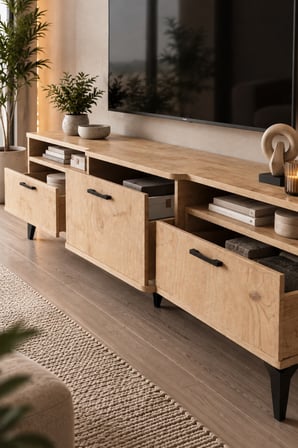 SuloraHome Bej Traverten Desenli Suntalam TV Sehpası 160x40 cm