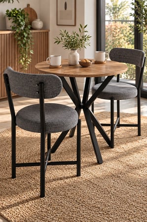 SuloraHome Masa ve 2 Adet Keten Sandalye Seti 70 cm
