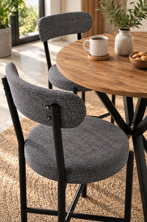 SuloraHome Masa ve 2 Adet Keten Sandalye Seti 70 cm
