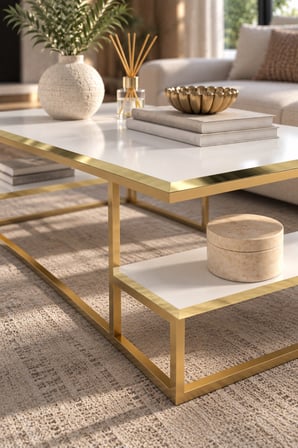 SuloraHome Gold Beyaz Orta Sehpa 90x60 cm Dikdörtgen Salon Sehpası