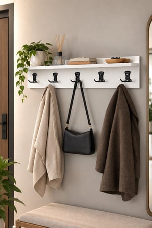 SuloraHome Beyaz Duvar Askılığı Portmanto Raf ve 5 Kancalı Askı Ünitesi