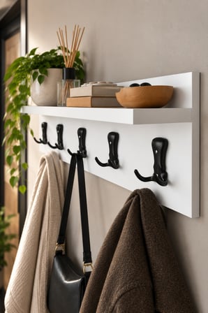 SuloraHome Beyaz Duvar Askılığı Portmanto Raf ve 5 Kancalı Askı Ünitesi