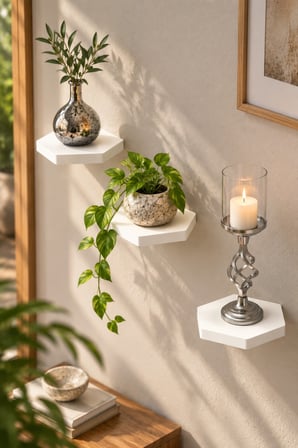 SuloraHome 3'lü Altıgen Beyaz Duvar Rafı Seti