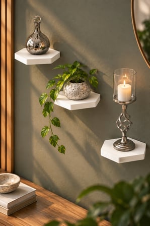SuloraHome 3'lü Altıgen Beyaz Duvar Rafı Seti