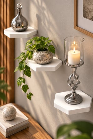 SuloraHome 3'lü Altıgen Beyaz Duvar Rafı Seti