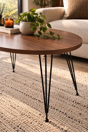 SuloraHome Ceviz Desenli Tel Ayaklı Oval Orta Sehpa