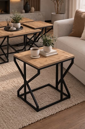 SuloraHome 5'li Çam Kahverengi Orta ve Zigon Sehpa Seti