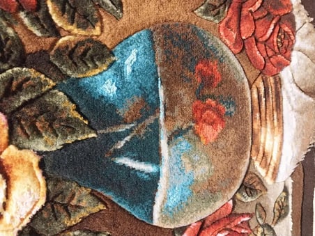 İran El Dokuması Gül Vazo Temalı Tablo Halı 36x53cm