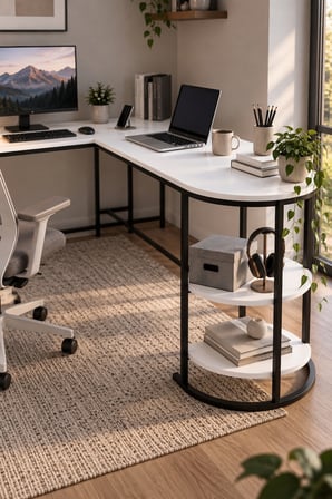 SuloraHome Tipi Köşe Çalışma Masası 2 Raflı Beyaz