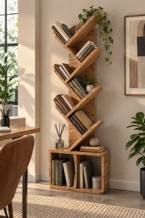 SuloraHome Yaprak Tasarım Eğimli Kitaplık Kahverengi 45x132 cm