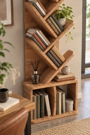 SuloraHome Yaprak Tasarım Eğimli Kitaplık Kahverengi 45x132 cm