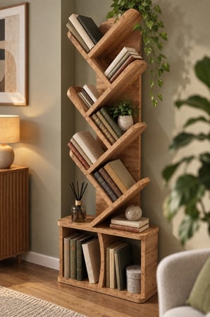 SuloraHome Yaprak Tasarım Eğimli Kitaplık Kahverengi 45x132 cm