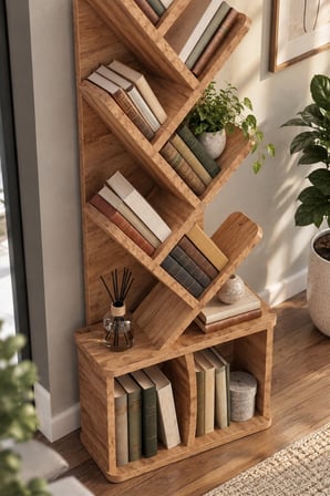 SuloraHome Yaprak Tasarım Eğimli Kitaplık Kahverengi 45x132 cm