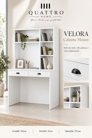 Velora Raflı ve 2 Çekmeceli Çalışma Masası