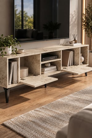 SuloraHome Ekru Traverten Desenli Suntalam TV Sehpası 160x35 cm