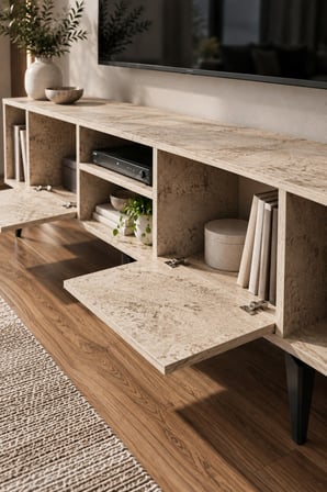 SuloraHome Ekru Traverten Desenli Suntalam TV Sehpası 160x35 cm